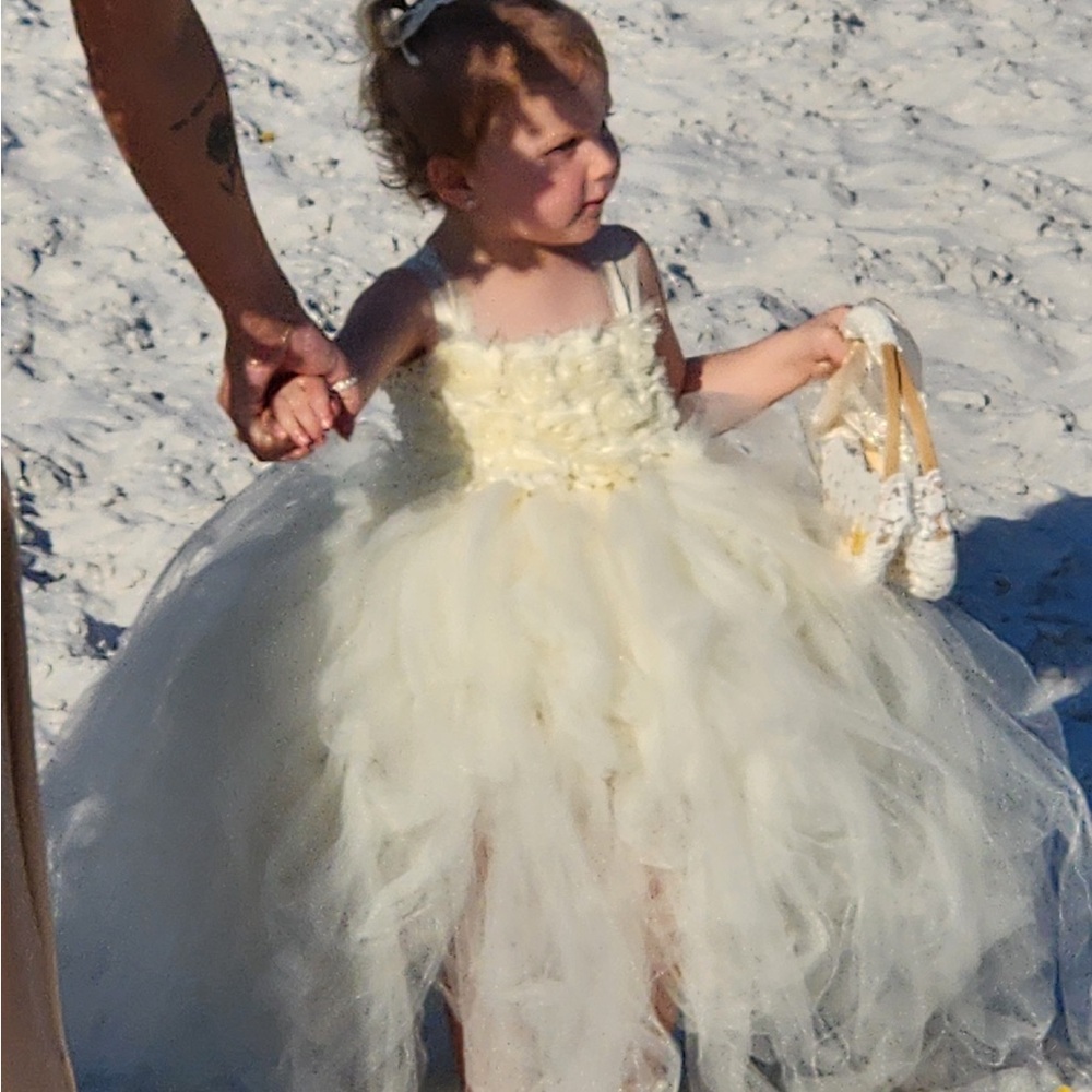 Elegant and Whimsical Cream Tulle Flower Girl Dress